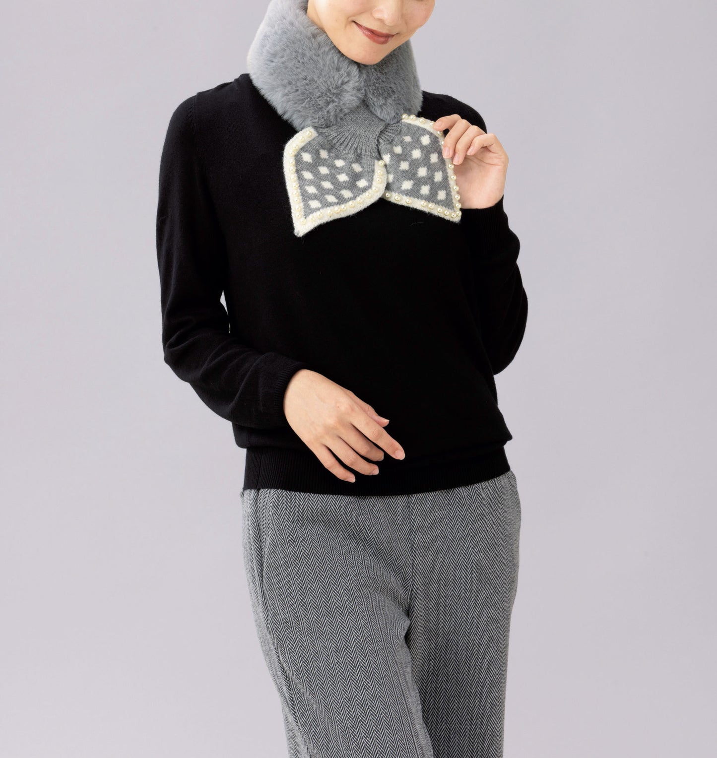 ビジュー付ニット&ファーティペット