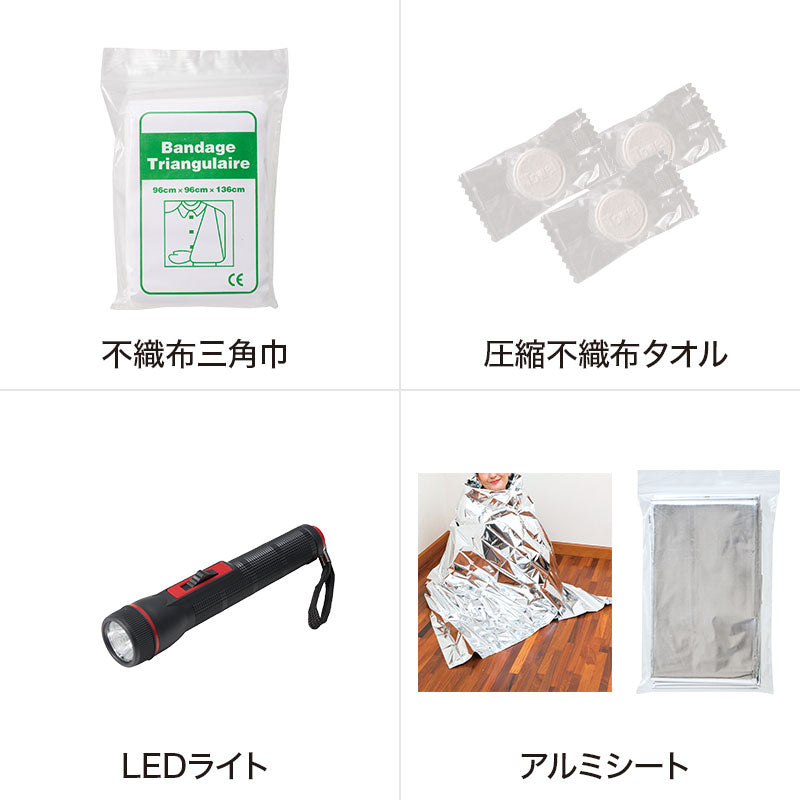ボックスティッシュケースに入った防災7点セット