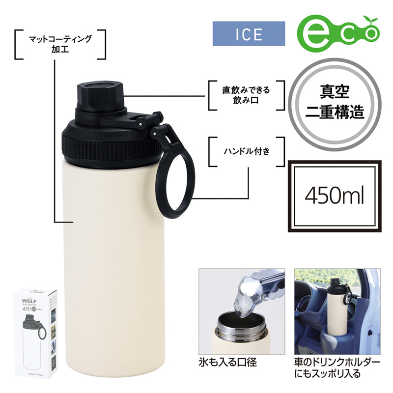 ウェルフ・直飲み真空ステンレスボトル(450ml)【色指定可】