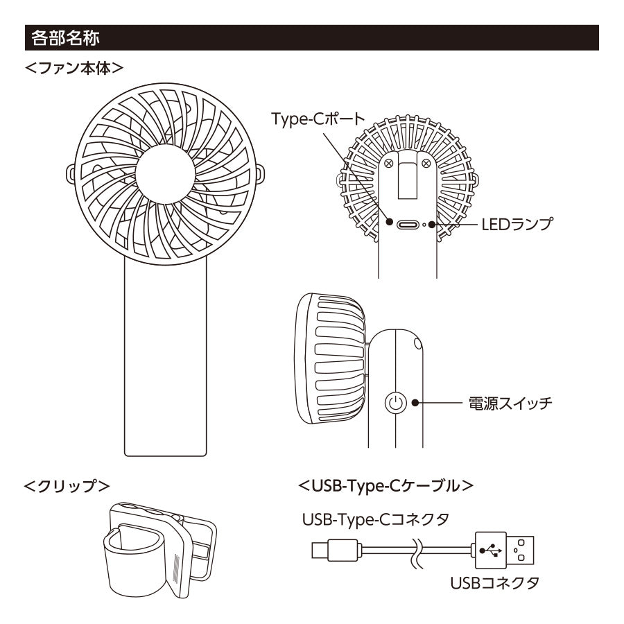 日傘にもつけられるクリップ付ハンディファン