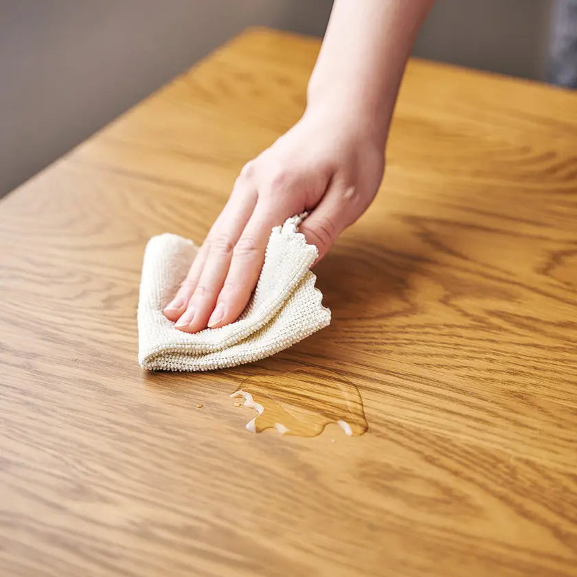 マイクロファイバークロス12枚入りでテーブルを拭くイメージ