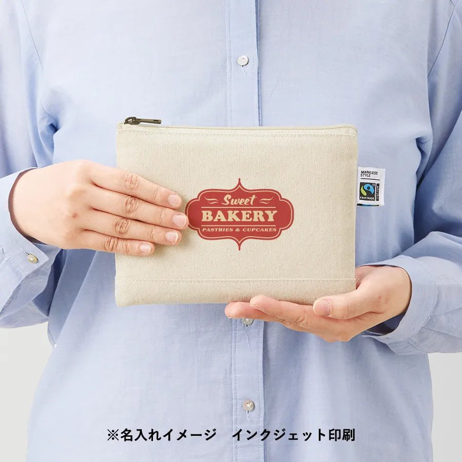 フェアトレードコットンキャンバスフラットポーチ(S) ナチュラル - 販促日本一