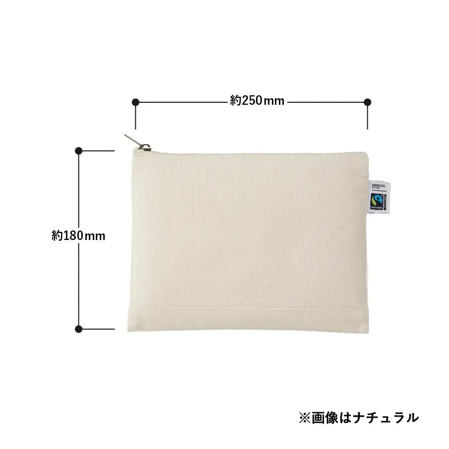 フェアトレードコットンキャンバスフラットポーチ(M) ナチュラル - 販促日本一