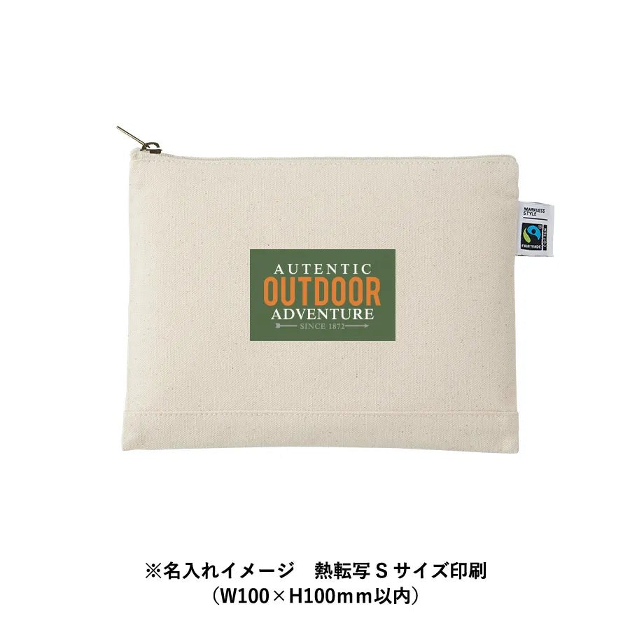 フェアトレードコットンキャンバスフラットポーチ(M) ナチュラル - 販促日本一