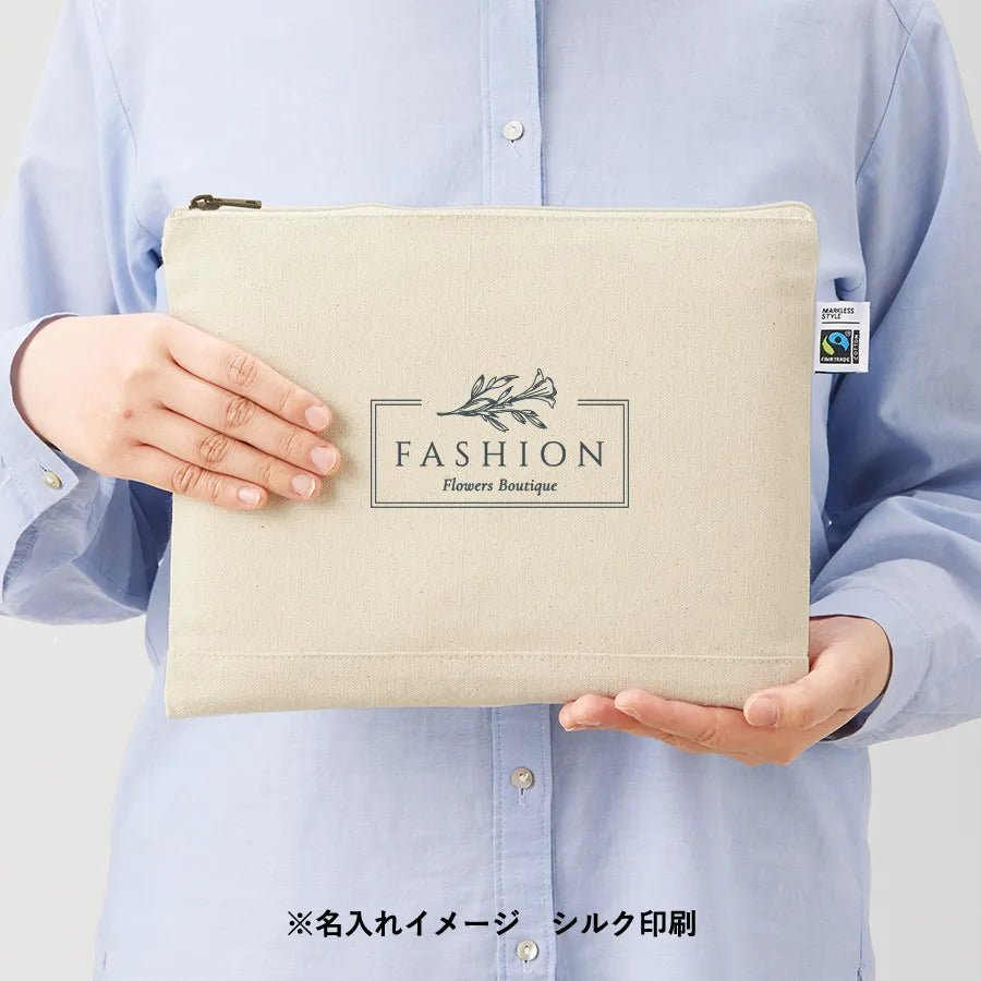 フェアトレードコットンキャンバスフラットポーチ(L) ナチュラル - 販促日本一