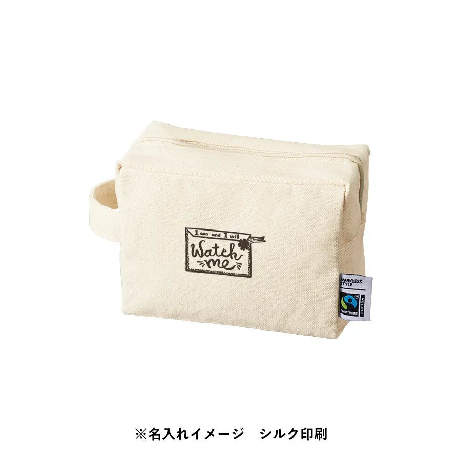 フェアトレードコットンキャンバスファスナーポーチ(M) ナチュラル - 販促日本一