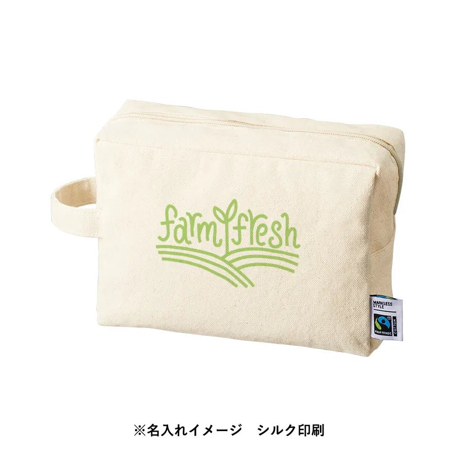 フェアトレードコットンキャンバスファスナーポーチ(L) ナチュラル - 販促日本一