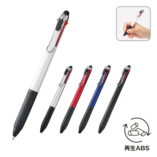 タッチペン付メタルクリップ3色ボールペン(再生ABS)