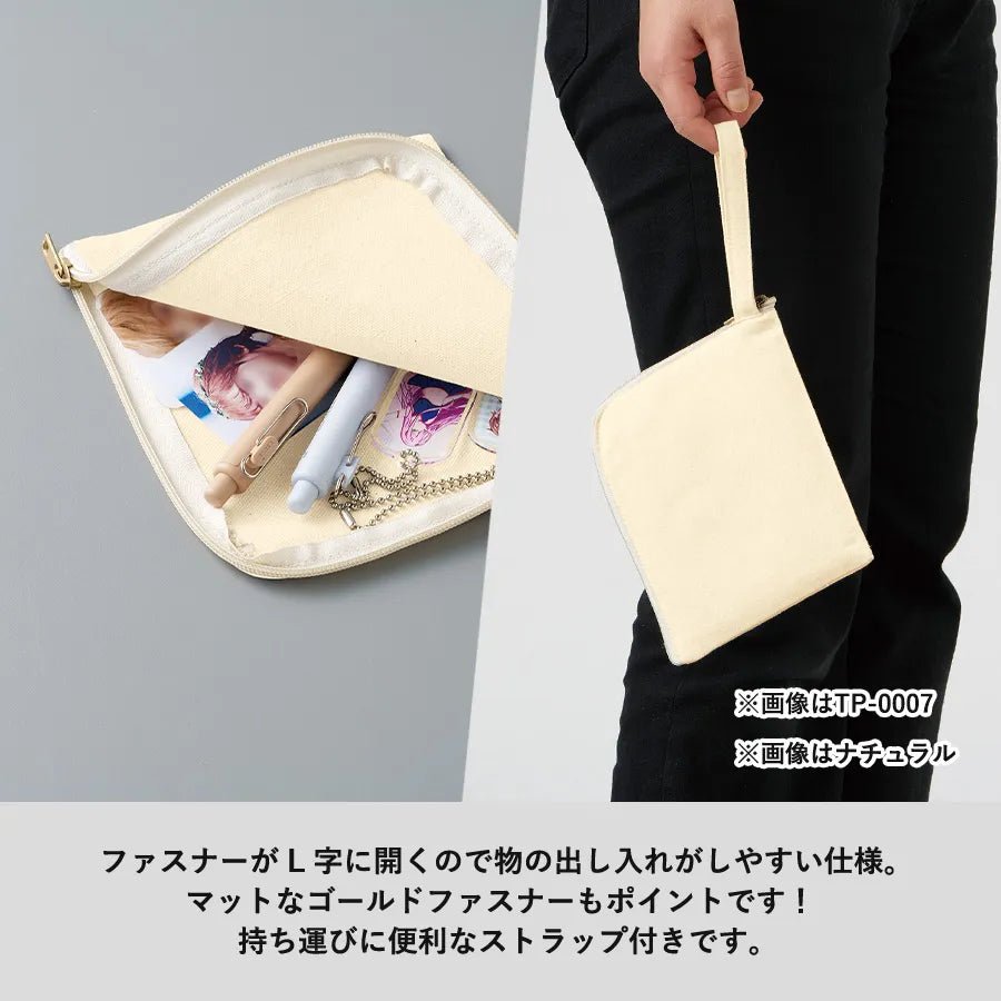キャンバスL字ファスナーフラットポーチ(M) ナチュラル - 販促日本一