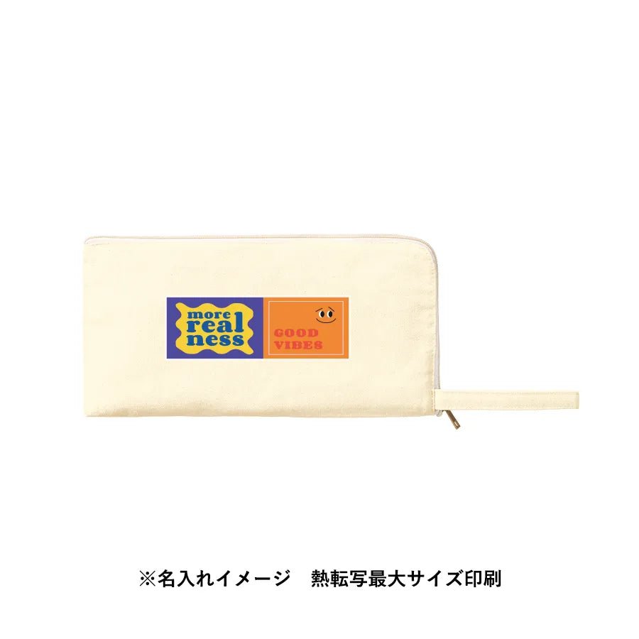 キャンバスL字ファスナーフラットポーチ(M) ナチュラル - 販促日本一