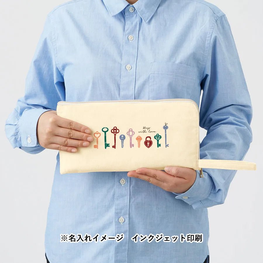 キャンバスL字ファスナーフラットポーチ(M) ナチュラル - 販促日本一