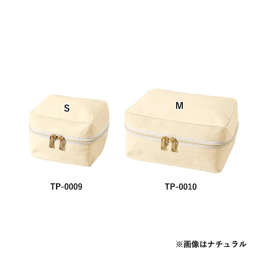 キャンバススクエアファスナーポーチ(M) ナチュラル - 販促日本一