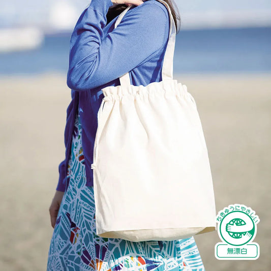 厚手コットンガゼット巾着トート(L)  ナチュラル