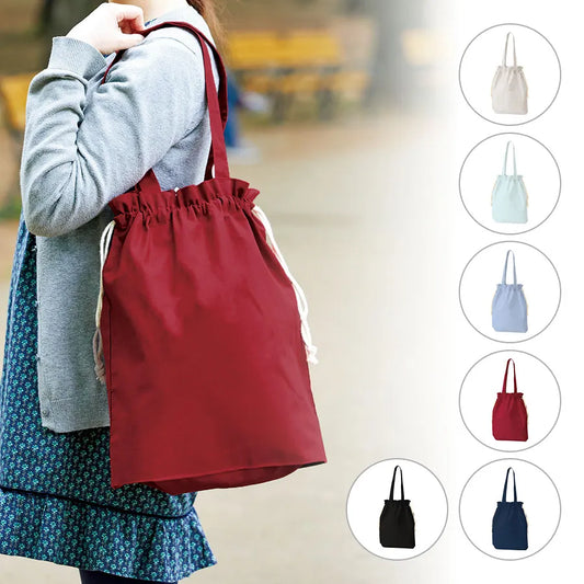 厚手コットンガゼット巾着トート(L)