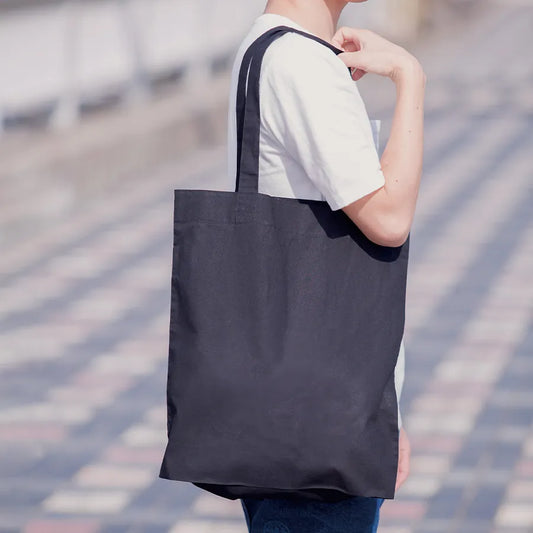 コットンガゼットマチ付バッグ(L)ブラック