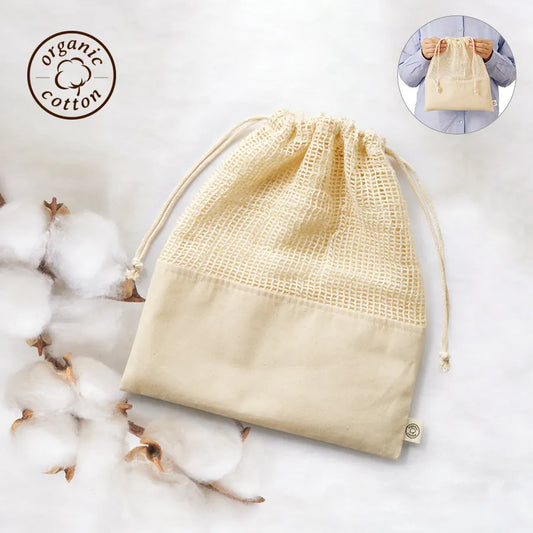 オーガニックコットンネット巾着(L) ナチュラル