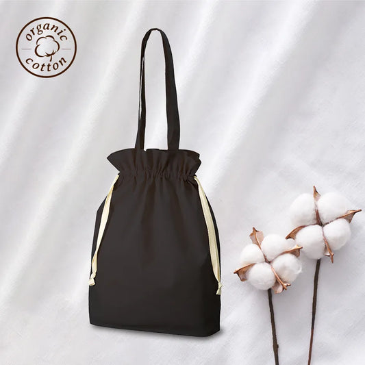 オーガニックコットンガゼット巾着トート ブラック