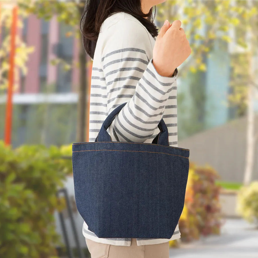 【シルク印刷必須商品】デニムライクパイプハンドルトート(S)