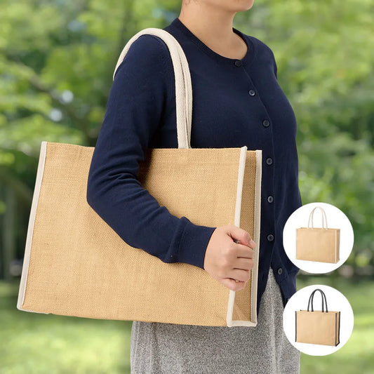 ジュートスクエアパイピングトート(L)