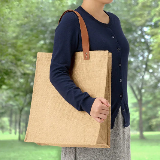 ジュートレザースタイルハンドルトート ナチュラルベージュ