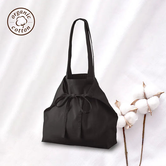 オーガニック厚手コットン紐リボントート ブラック