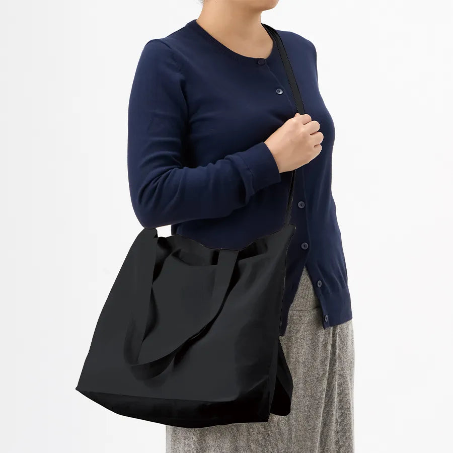 オーガニック厚手コットン紐リボントート ブラック