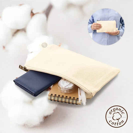 オーガニックコットンキャンバスフラットポーチ(S) ナチュラル - 販促日本一
