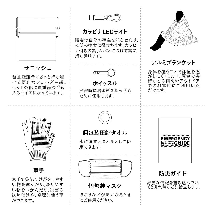 防災緊急8点セット サコッシュタイプ ブラック