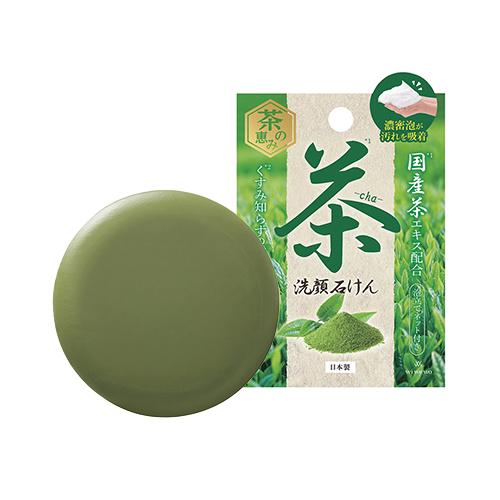 茶の恵み石鹸(洗顔石けん) 石鹸とパッケージ