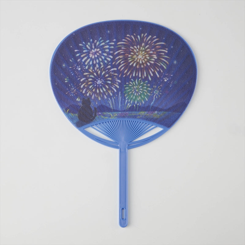 水で濡らせる布うちわ花火　ネイビー
