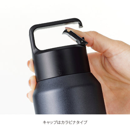真空セラミック炭酸ボトル（800ml）のキャップはカラビナタイプです