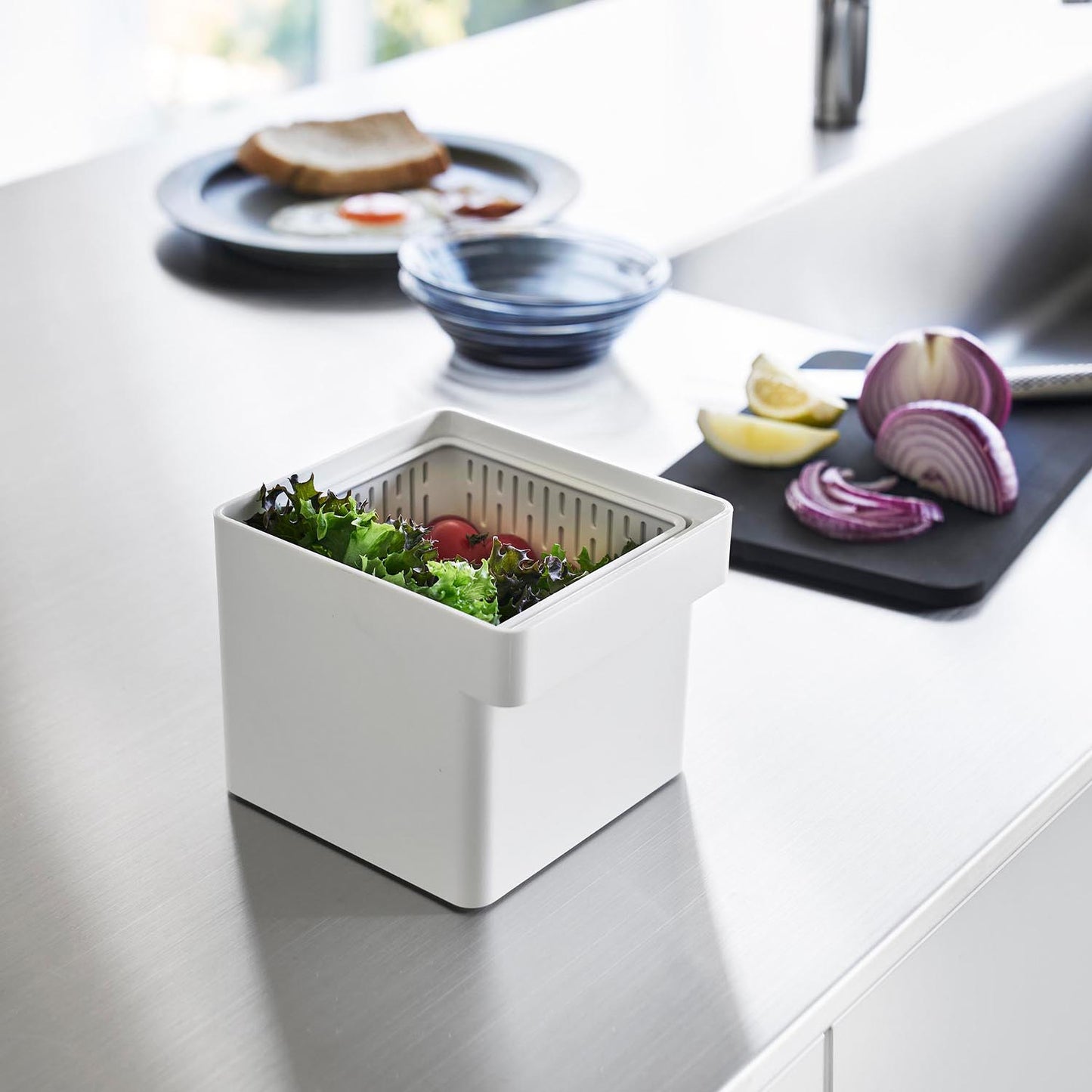 山崎実業 tower 電子レンジ・食洗機対応 ザル付き保存容器 タワー