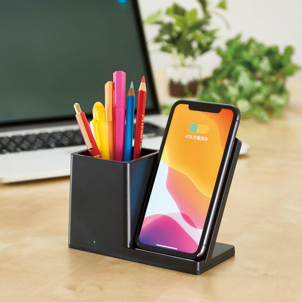 ペンホルダー付ワイヤレス充電器  使用イメージ