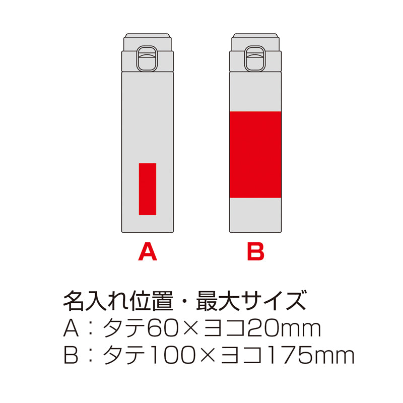 セルトナ・ワンプッシュ開閉式真空ステンレスボトル【色指定可】 名入れ位置・最大サイズ表示