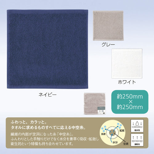 中空糸を使ったふんわり吸水速乾ハンカチタオル　3色展開