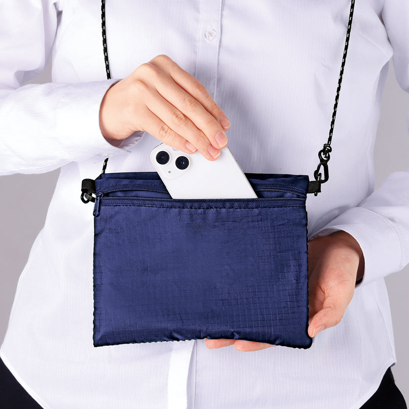 2WAYサコッシュ＆エコバッグ（メッシュポケット付き）【色指定可】裏面にはファスナーポケット