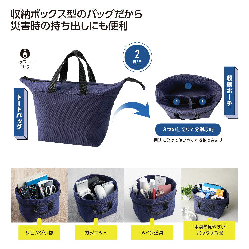 ソトニモ 収納ボックスバッグは収納ボックス型なので災害時の持ち出しに便利です