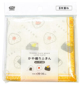 おにぎり柄　かや織りふきん パッケージ　イエロー