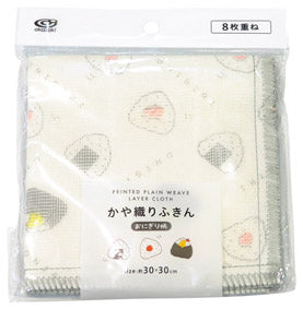 おにぎり柄　かや織りふきん パッケージ　グレー