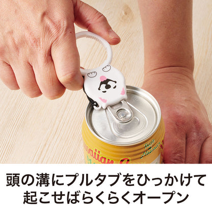 笑顔があふれますように サモエドさんペットボトルオープナーは頭の溝にプルタブをひっかけて起こせばらくらくオープンします