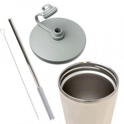 PREMO ストロー付真空タンブラー500mlのフタ・ストロー・掃除用ブラシ