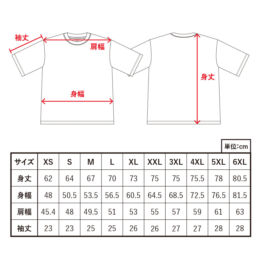 カスタムデザインポリエステルドライＴシャツ　XS～6XLまでのサイズ表示