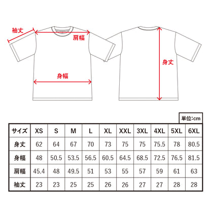 カスタムデザインポリエステルドライＴシャツ　XS～6XLまでのサイズ表示