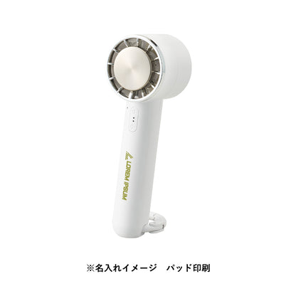 冷却プレートカラビナUSBハンディファン（リン酸鉄使用）にパッド印刷で名入れしたイメージ
