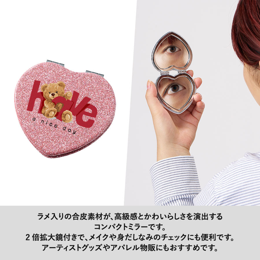 ラメ入り合皮コンパクトミラー　ハート