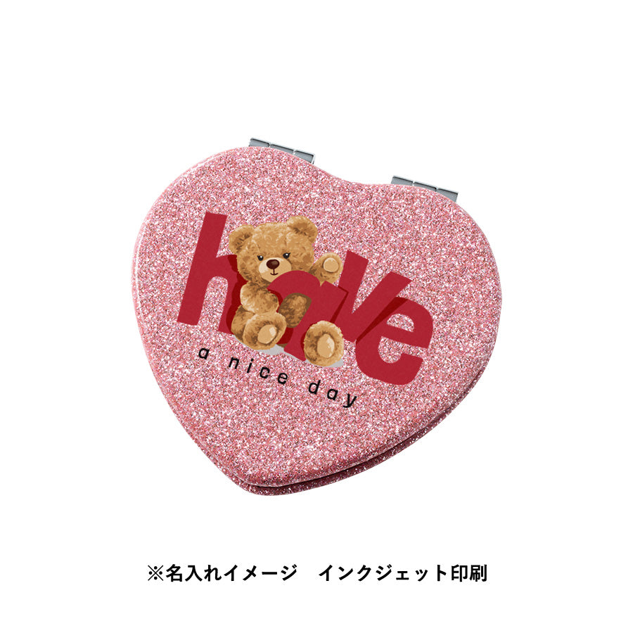 ラメ入り合皮コンパクトミラー　ハート