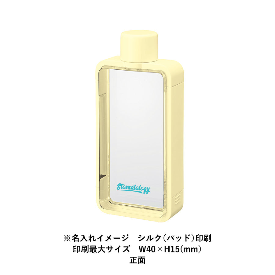 フレームスクエアボトルにシルク(パッド)印刷最大サイズで名入れしたイメージ【正面】