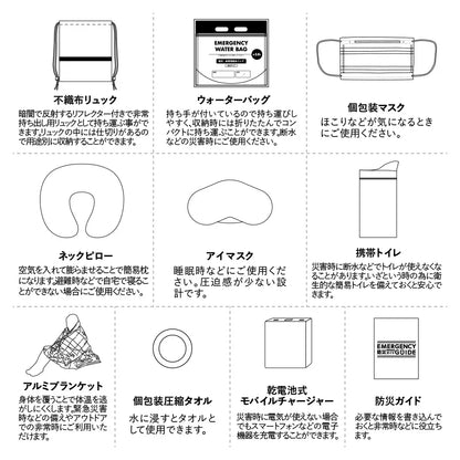 防災緊急10点セット　リュックタイプ　ブラック