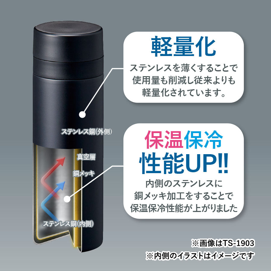 ステンレスサーモドリンクボトル　200mlはステンレスを薄くして軽量化されています