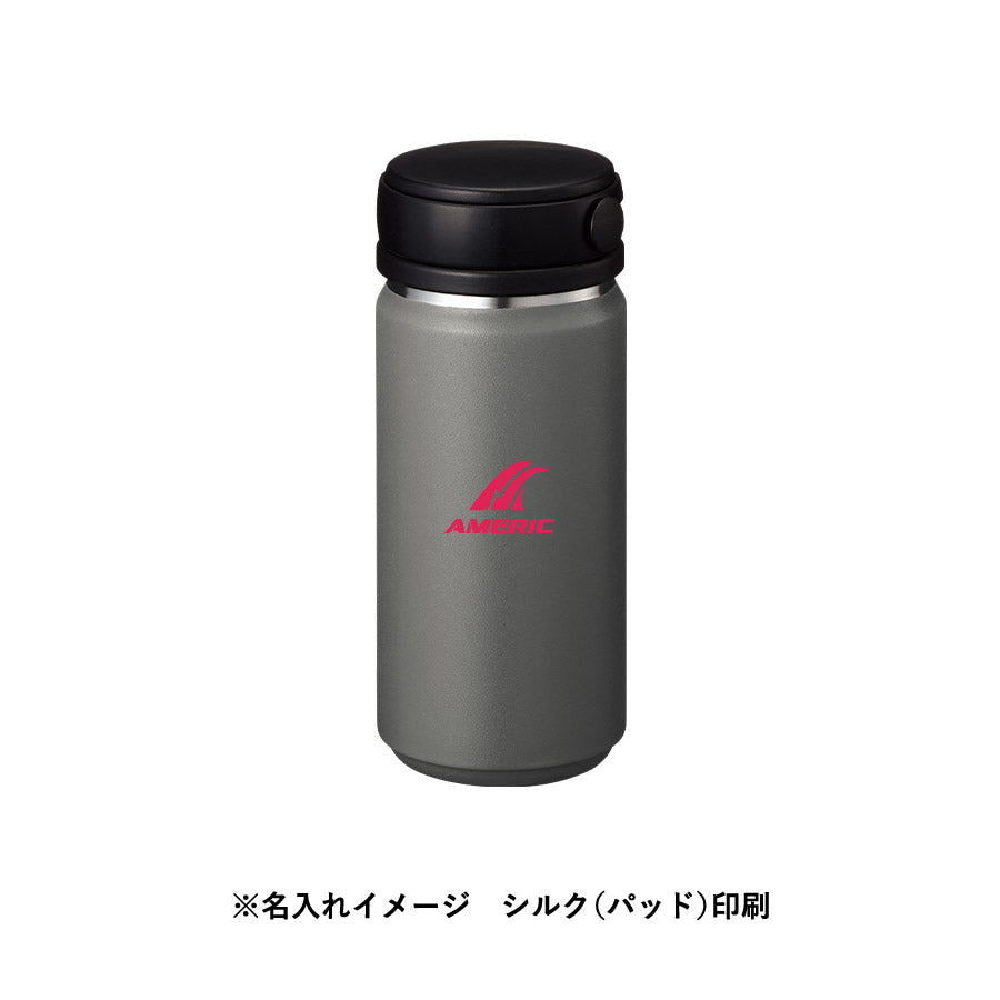 Zalattoサーモハンドルスタイルボトル350ml　ver.2にシルク(パッド)印刷で名入れしたイメージ